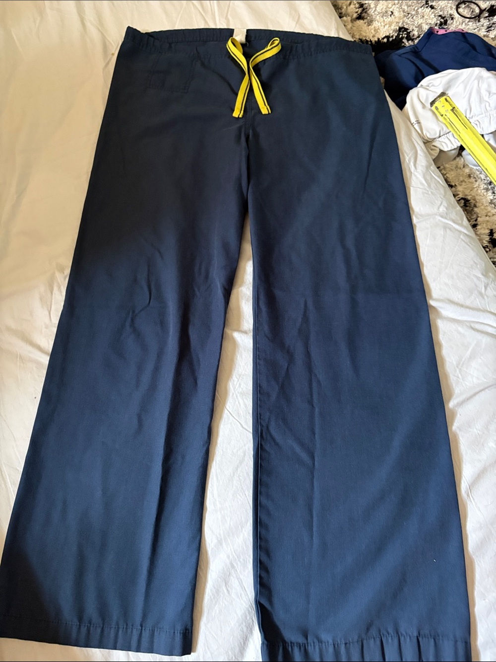 WonderWink Navy Drawstring Jogger Pants with Yellow Tie
